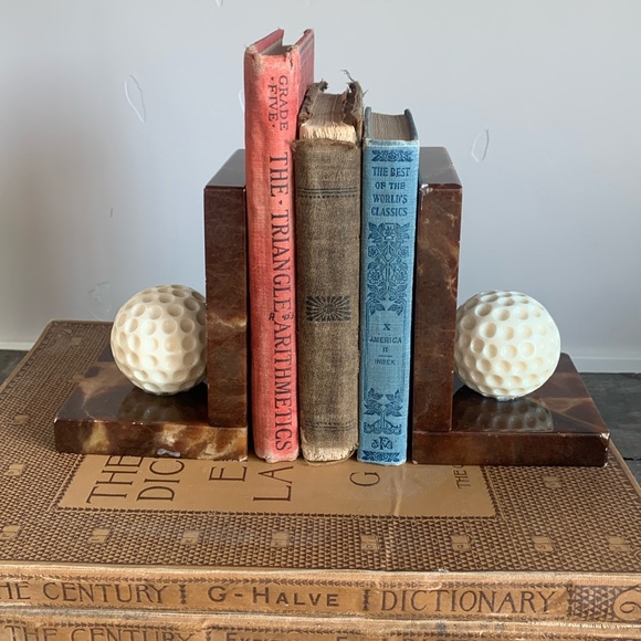 Vintage Alabaster Golf Ball Bookends - Picture 1 of 12